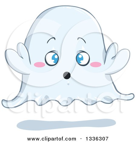 Clipart of a Cartoon Halloween Ghost with Blue Eyes - Royalty Free Vector Illustration by Liron Peer