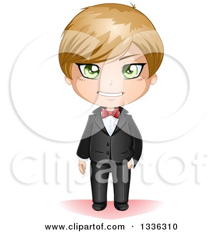 Clipart of a Happy Green Eyed, Dirtyblond Haired Caucasian Groom in a Black Tuxedo - Royalty Free Vector Illustration by Liron Peer