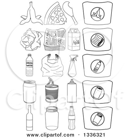 Clipart of Sketched Recyclables, Products and Bags - Royalty Free Vector Illustration by Liron Peer
