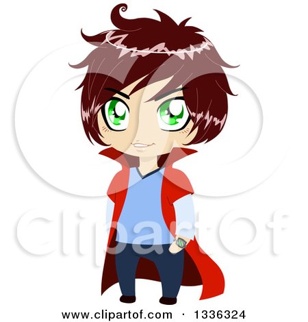 Clipart of a Cartoon Brunette Haired, Green Eyed, Caucasian Boy - Royalty Free Vector Illustration by Liron Peer
