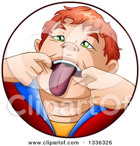 Clipart of a Cartoon Bratty Red Haired Caucasian Boy Sticking His Tongue out in a Circle - Royalty Free Vector Illustration by Liron Peer