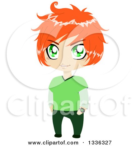 Clipart of a Cartoon Red Haired, Green Eyed, Caucasian Boy - Royalty Free Vector Illustration by Liron Peer