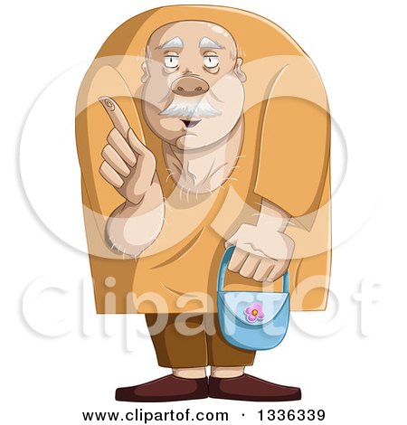Clipart of a Cartoon Caucasian Senior Man Holding a Purse - Royalty Free Vector Illustration by Liron Peer