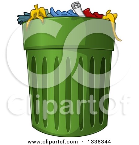 Clipart of a Full Green Trash Can - Royalty Free Vector Illustration by Liron Peer