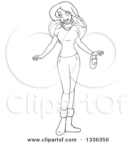 Clipart of a Black and White Woman Wearing a T Shirt and Jeans - Royalty Free Vector Illustration by Liron Peer
