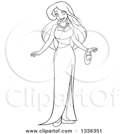 Clipart of a Black and White Woman in a Formal Evening Gown - Royalty Free Vector Illustration by Liron Peer