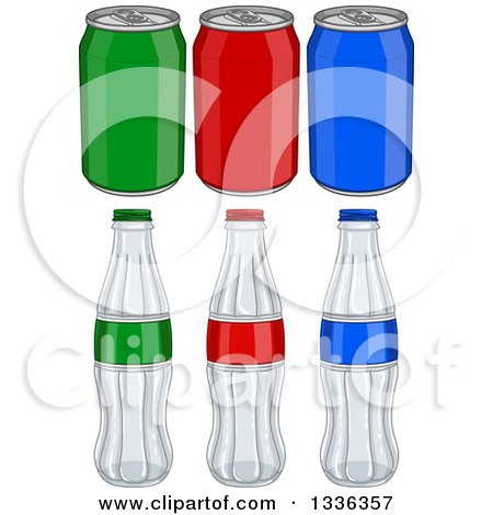 Clipart of Colorful Aluminum Soda Cans and Glass Bottles - Royalty Free Vector Illustration by Liron Peer