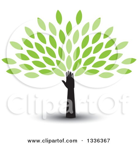 Clipart of a Silhouetted Hand and Arm with a Shadow, Forming the Trunk of a Tree with Green Spring Leaves - Royalty Free Vector Illustration by ColorMagic