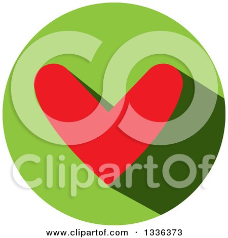 Clipart of a Flat Design Red Heart and Shadow in a Green Circle Icon - Royalty Free Vector Illustration by ColorMagic