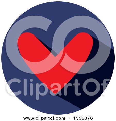 Clipart of a Flat Design Red Heart and Shadow in a Navy Blue Circle Icon - Royalty Free Vector Illustration by ColorMagic