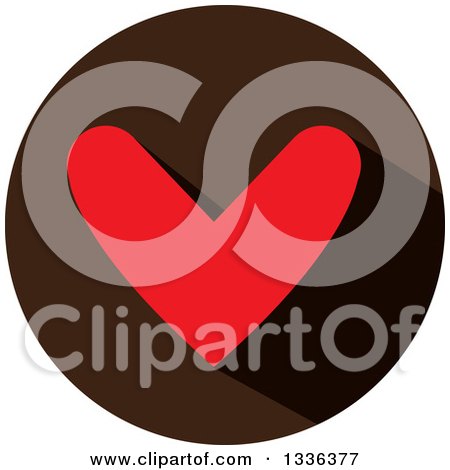 Clipart of a Flat Design Red Heart and Shadow in a Brown Circle Icon - Royalty Free Vector Illustration by ColorMagic