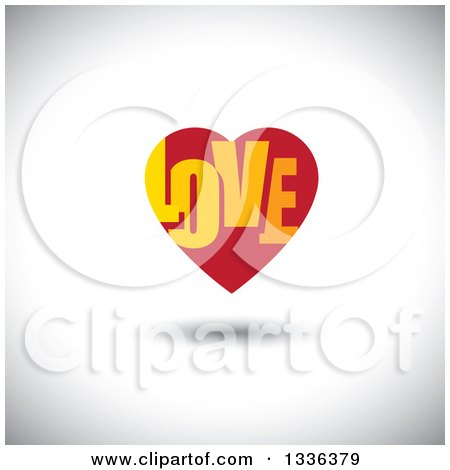 Clipart of a Flat Design Red Heart with LOVE Text Inside and a Shadow over Shading - Royalty Free Vector Illustration by ColorMagic