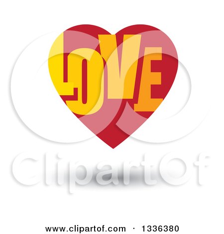 Clipart of a Flat Design Red Heart with LOVE Text Inside and a Shadow - Royalty Free Vector Illustration by ColorMagic