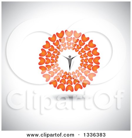 Clipart of a Flat Design Person, a Polygamist, Father or Patriarch, Inside a Circle of Red Hearts over Shading - Royalty Free Vector Illustration by ColorMagic
