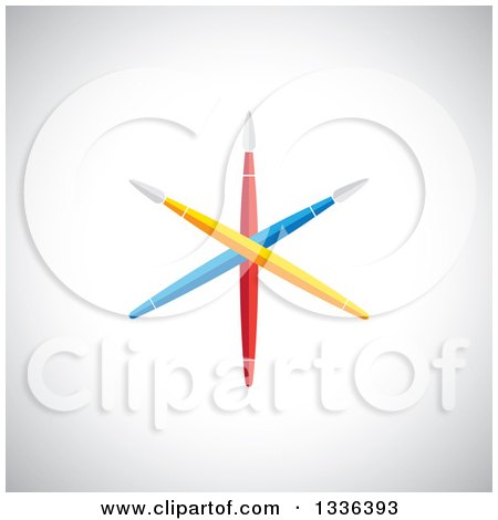 Clipart of a Flat Design of Crossed Colorful Artist Paintbrushes over Shading - Royalty Free Vector Illustration by ColorMagic