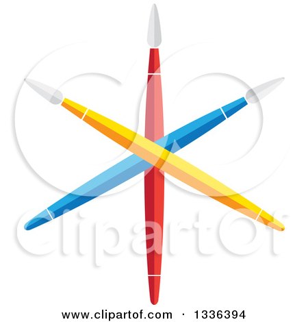 Clipart of a Flat Design of Crossed Colorful Artist Paintbrushes - Royalty Free Vector Illustration by ColorMagic