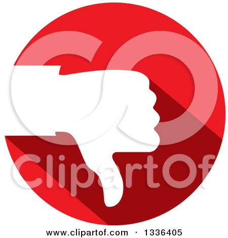 Clipart of a Flat Design White Silhouetted Thumb down Hand in a Red Circle - Royalty Free Vector Illustration by ColorMagic