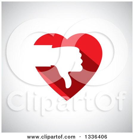 Clipart of a Flat Design White Silhouetted Thumb down Hand over a Red Heart and Gray Shading - Royalty Free Vector Illustration by ColorMagic