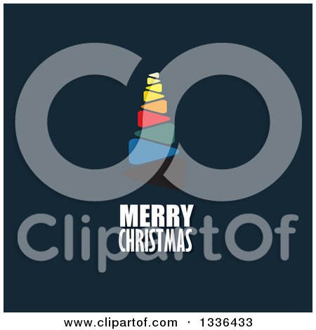 Clipart of a Colorful Flat Design Tree with Merry Christmas Text on Dark Blue - Royalty Free Vector Illustration by ColorMagic