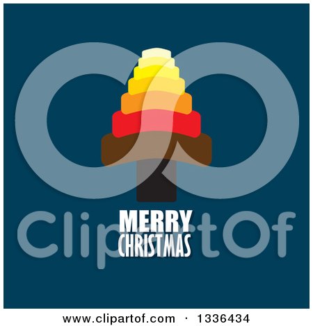 Clipart of a Flat Design Colorful Tree with Merry Christmas Text on Dark Blue - Royalty Free Vector Illustration by ColorMagic