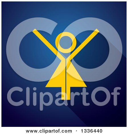 Clipart of a Happy Yellow Woman Cheering, with a Shadow over Blue - Royalty Free Vector Illustration by ColorMagic