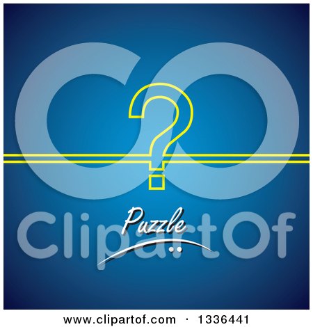 Clipart of a Yellow Outlined Question Mark with Puzzle Text over Blue - Royalty Free Vector Illustration by ColorMagic