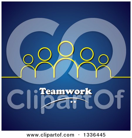 Clipart of a Yellow Line and Group of People Above Teamwork over Blue - Royalty Free Vector Illustration by ColorMagic