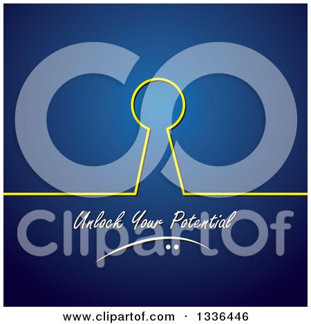 Clipart of a Yellow Key Hole and Line with Unlock Your Potential Text over Blue - Royalty Free Vector Illustration by ColorMagic