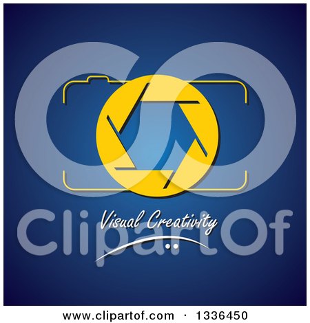 Clipart of a Yellow Camera and Shutter over Visual Creativity Text on Blue - Royalty Free Vector Illustration by ColorMagic