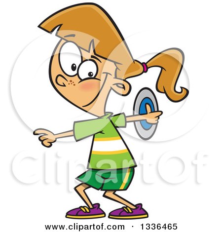 Clipart of a Cartoon Caucasian Track and Field Girl Doing the Discus Throw - Royalty Free Vector Illustration by toonaday