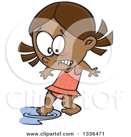 Clipart of a Cartoon Cold Black Swimmer Girl Testing the Water with a Toe - Royalty Free Vector Illustration by toonaday