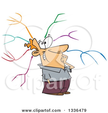Clipart of a Cartoon Happy Caucaisan Man with a Mind Map - Royalty Free Vector Illustration by toonaday