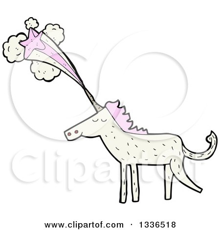 Clipart of a White Unicorn with Pink Hair and a Shooting Star Emerging from His Horn - Royalty Free Vector Illustration by lineartestpilot