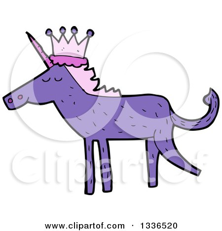 Clipart of a Purple Unicorn Wearing a Crown - Royalty Free Vector Illustration by lineartestpilot