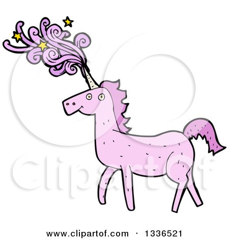 Clipart of a Pink Unicorn with Magic Flowing from Its Horn - Royalty Free Vector Illustration by lineartestpilot