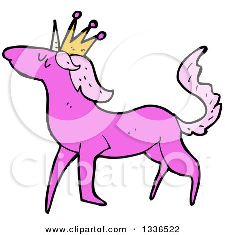 Clipart of a Pink Unicorn Wearing a Crown - Royalty Free Vector Illustration by lineartestpilot