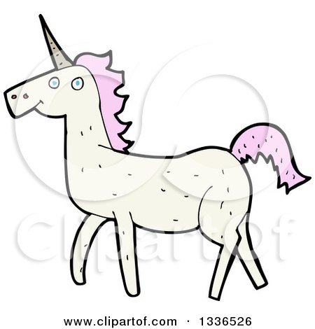 Clipart of a White Unicorn with Pink Hair 3 - Royalty Free Vector Illustration by lineartestpilot