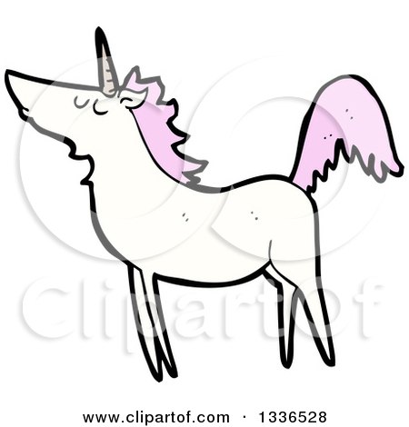 Clipart of a White Unicorn with Pink Hair 4 - Royalty Free Vector Illustration by lineartestpilot