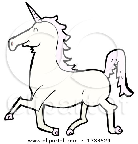 Clipart of a White Unicorn with Pink Hair - Royalty Free Vector Illustration by lineartestpilot