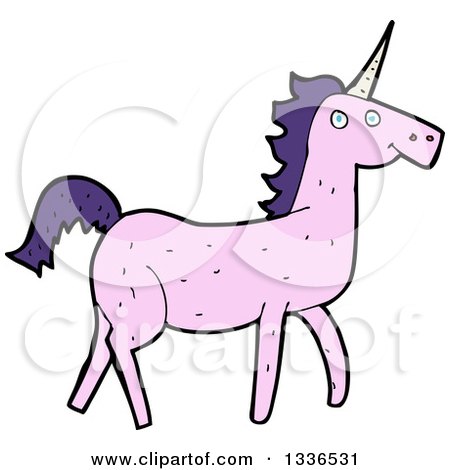 Clipart of a Pink Unicorn with Purple Hair - Royalty Free Vector Illustration by lineartestpilot