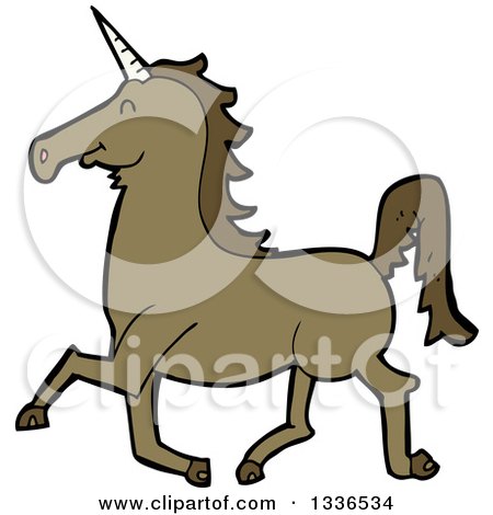 Clipart of a Cartoon Brown Unicorn Running - Royalty Free Vector Illustration by lineartestpilot