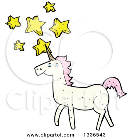 Clipart of a White Unicorn with Pink Hair and Stars 2 - Royalty Free Vector Illustration by lineartestpilot