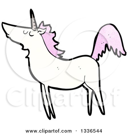 Clipart of a White Unicorn with Pink Hair 5 - Royalty Free Vector Illustration by lineartestpilot