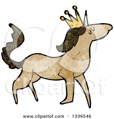 Clipart of a Textured Brown Unicorn Wearing a Crown 2 - Royalty Free Vector Illustration by lineartestpilot