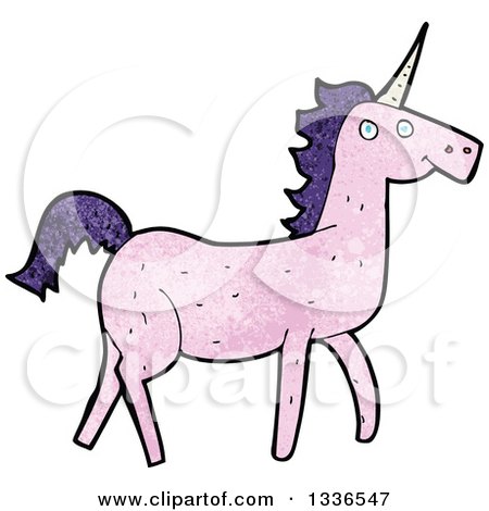Clipart of a Textured Pink Unicorn with Dark Purple Hair - Royalty Free Vector Illustration by lineartestpilot