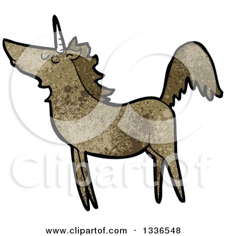 Clipart of a Textured Brown Unicorn 3 - Royalty Free Vector Illustration by lineartestpilot
