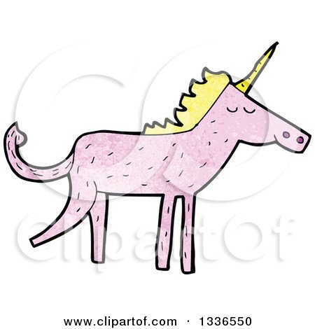 Clipart of a Textured Pink Unicorn with Blond Hair - Royalty Free Vector Illustration by lineartestpilot