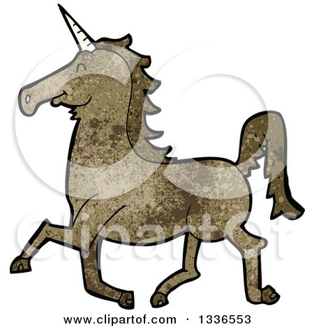 Clipart of a Textured Brown Unicorn 4 - Royalty Free Vector Illustration by lineartestpilot
