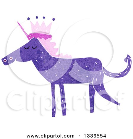 Clipart of a Textured Purple Unicorn Wearing a Crown - Royalty Free Vector Illustration by lineartestpilot