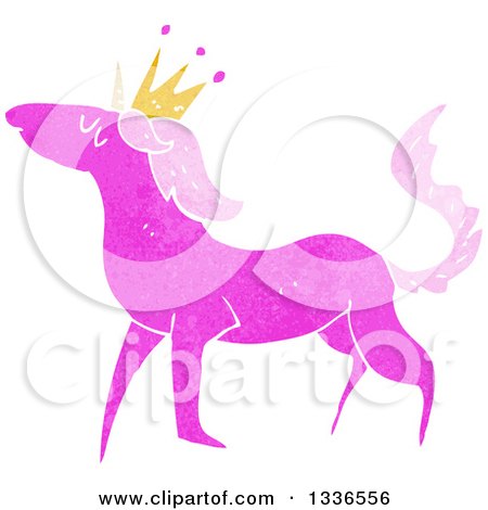 Clipart of a Textured Pink Unicorn Wearing a Crown - Royalty Free Vector Illustration by lineartestpilot